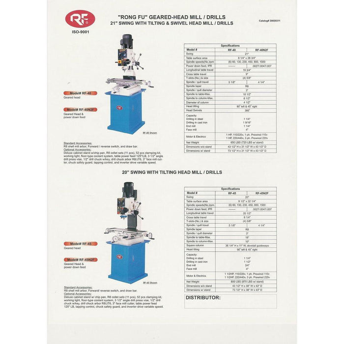 Birmingham Machine Tools Rong Fu Bench Type Milling Drilling Machine, 1 PH ,110V - RF-31