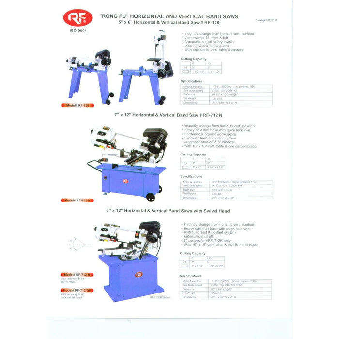 Birmingham Machine Tools Rong Fu 7x12" Metal Band Saw, 1 Phase - RF-712N